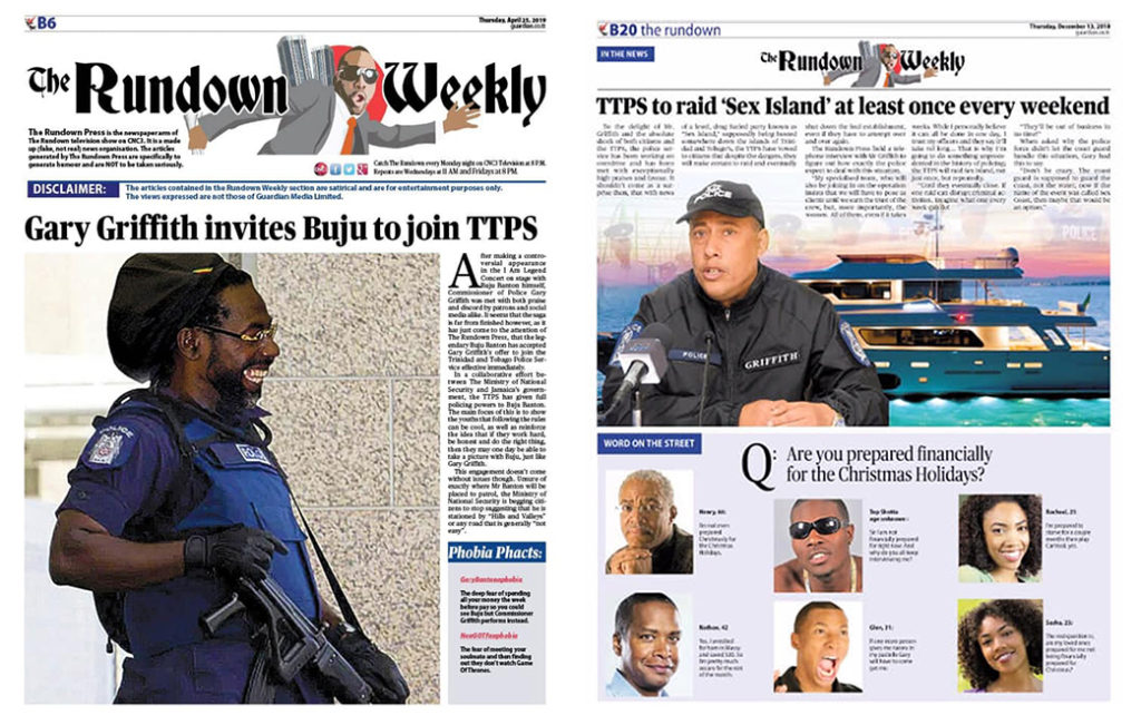 The Rundown produces a satirical section in the Trinidad Guardian